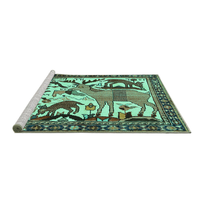 Sideview of Machine Washable Animal Turquoise Traditional Area Rugs, wshtr2580turq
