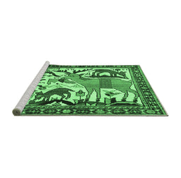Sideview of Machine Washable Animal Emerald Green Traditional Area Rugs, wshtr2580emgrn