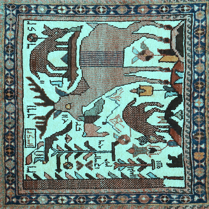 Square Machine Washable Animal Light Blue Traditional Rug, wshtr2580lblu