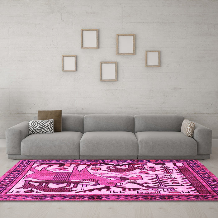 Machine Washable Animal Pink Traditional Rug in a Living Room, wshtr2580pnk