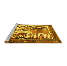 Sideview of Machine Washable Animal Yellow Traditional Rug, wshtr2580yw