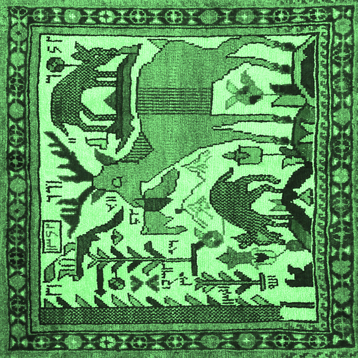 Square Animal Emerald Green Traditional Rug, tr2580emgrn