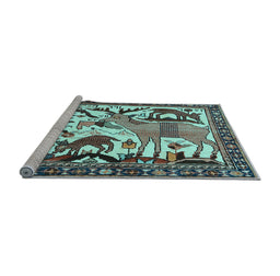 Sideview of Machine Washable Animal Light Blue Traditional Rug, wshtr2580lblu