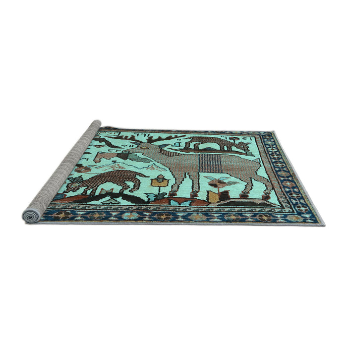 Sideview of Machine Washable Animal Light Blue Traditional Rug, wshtr2580lblu