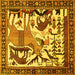 Square Animal Yellow Traditional Rug, tr2580yw