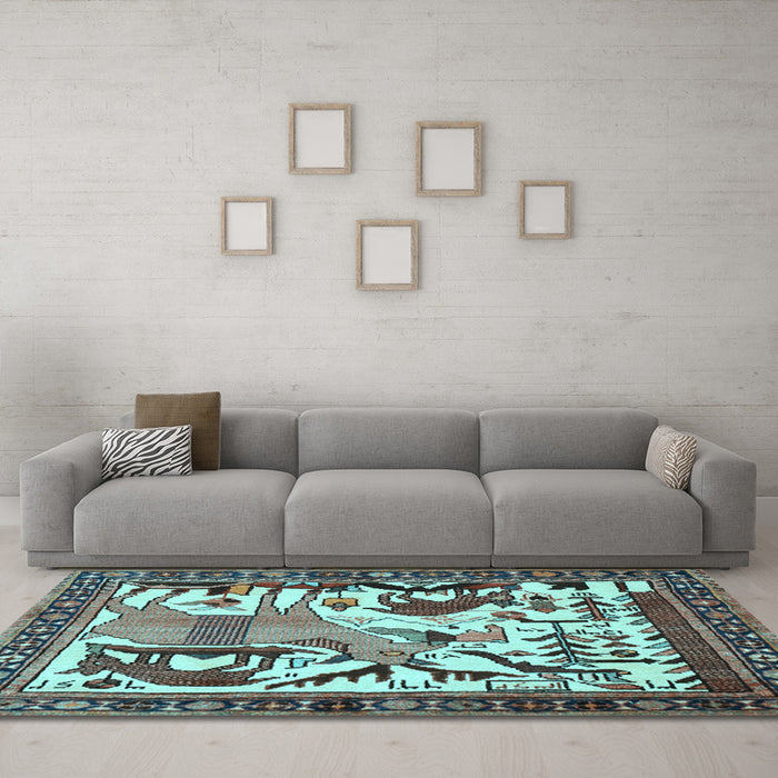 Machine Washable Animal Light Blue Traditional Rug in a Living Room, wshtr2580lblu