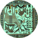 Round Animal Turquoise Traditional Rug, tr2580turq