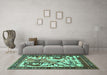 Machine Washable Animal Turquoise Traditional Area Rugs in a Living Room,, wshtr2580turq