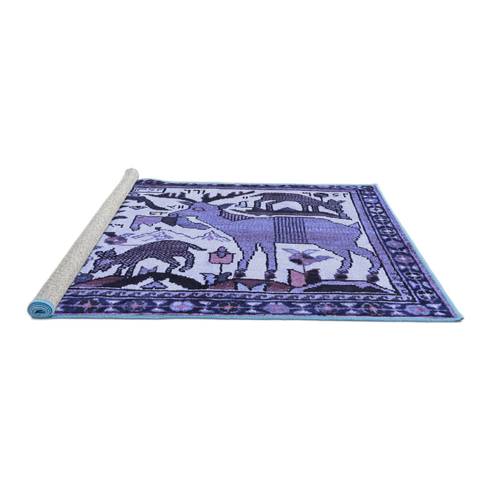 Sideview of Machine Washable Animal Blue Traditional Rug, wshtr2580blu