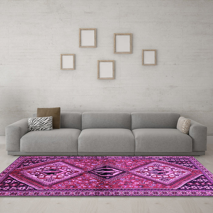 Machine Washable Persian Purple Traditional Area Rugs in a Living Room, wshtr2581pur