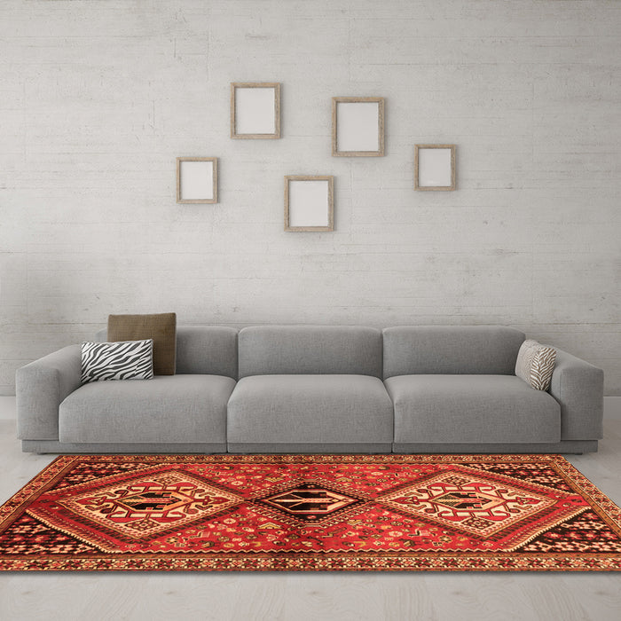 Machine Washable Persian Orange Traditional Area Rugs in a Living Room, wshtr2581org