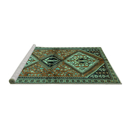 Sideview of Machine Washable Persian Turquoise Traditional Area Rugs, wshtr2581turq