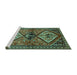 Sideview of Machine Washable Persian Turquoise Traditional Area Rugs, wshtr2581turq