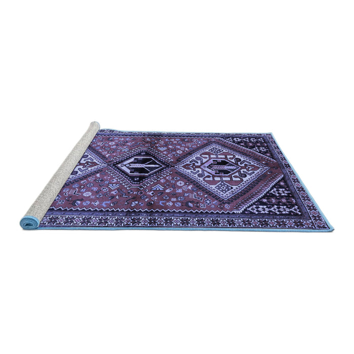 Sideview of Machine Washable Persian Blue Traditional Rug, wshtr2581blu