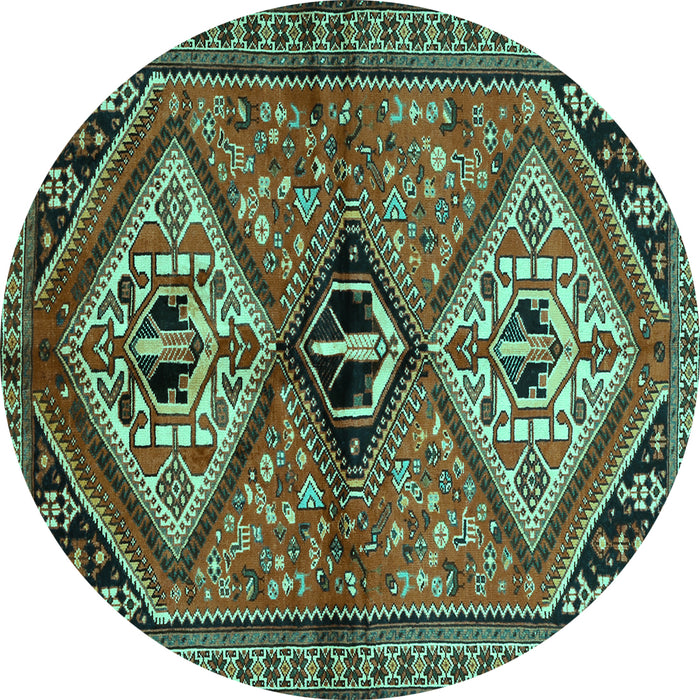 Round Machine Washable Persian Turquoise Traditional Area Rugs, wshtr2581turq