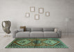 Machine Washable Persian Turquoise Traditional Area Rugs in a Living Room,, wshtr2581turq