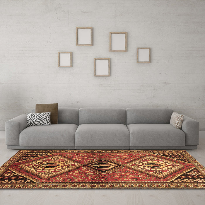 Machine Washable Persian Brown Traditional Rug in a Living Room,, wshtr2581brn