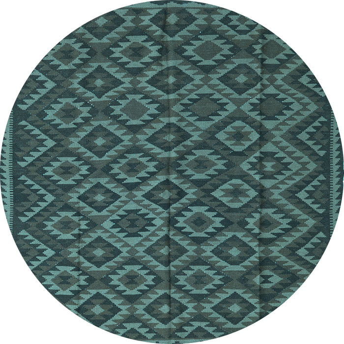 Round Machine Washable Southwestern Light Blue Country Rug, wshtr2582lblu