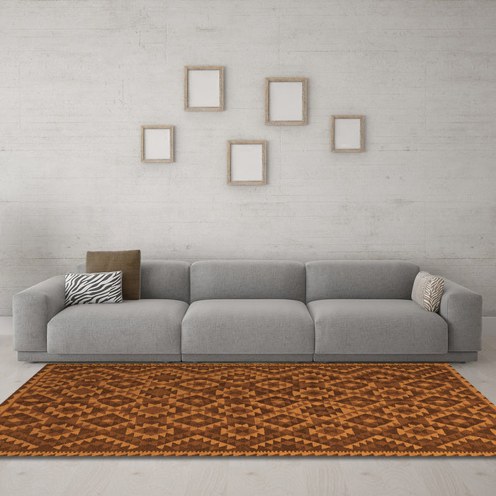 Machine Washable Southwestern Orange Country Area Rugs in a Living Room, wshtr2582org