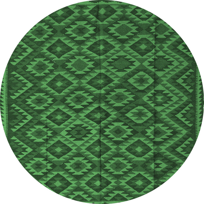 Round Machine Washable Southwestern Emerald Green Country Area Rugs, wshtr2582emgrn