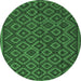 Round Machine Washable Southwestern Emerald Green Country Area Rugs, wshtr2582emgrn