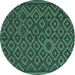 Round Machine Washable Southwestern Turquoise Country Area Rugs, wshtr2582turq