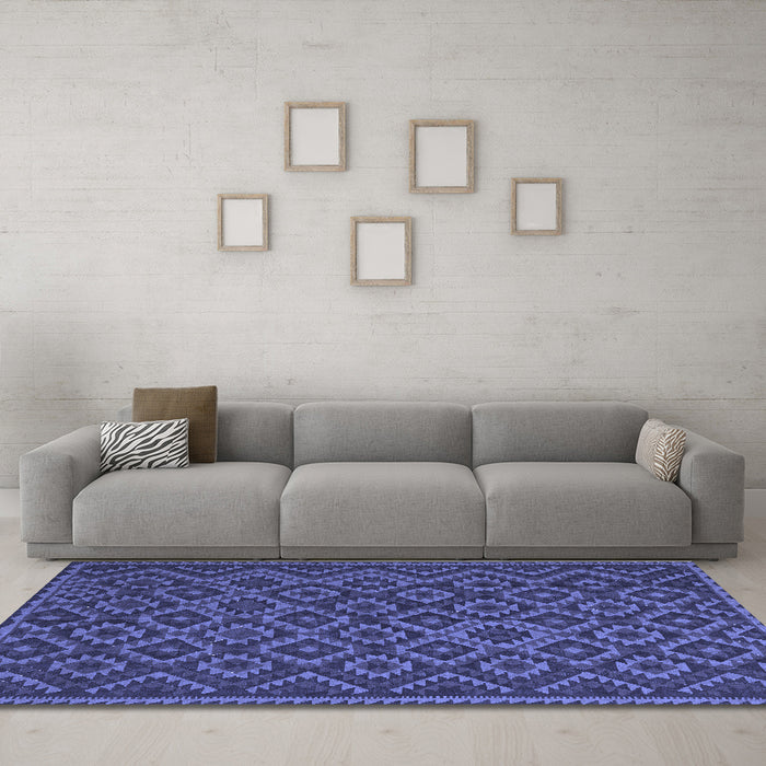Machine Washable Southwestern Blue Country Rug in a Living Room, wshtr2582blu