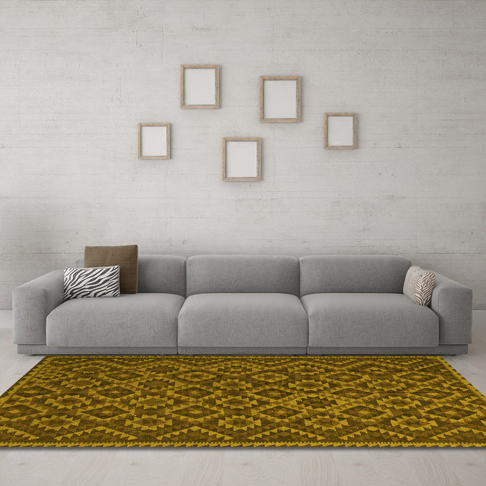 Machine Washable Southwestern Yellow Country Rug in a Living Room, wshtr2582yw