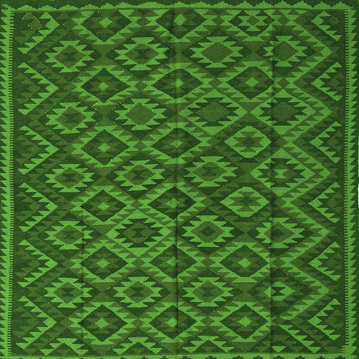 Round Machine Washable Southwestern Green Country Area Rugs, wshtr2582grn