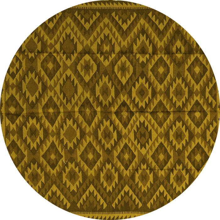 Round Machine Washable Southwestern Yellow Country Rug, wshtr2582yw