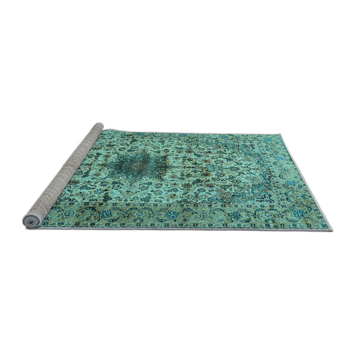 Sideview of Machine Washable Persian Light Blue Traditional Rug, wshtr2583lblu