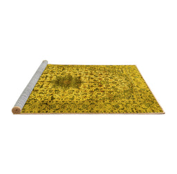 Sideview of Machine Washable Persian Yellow Traditional Rug, wshtr2583yw