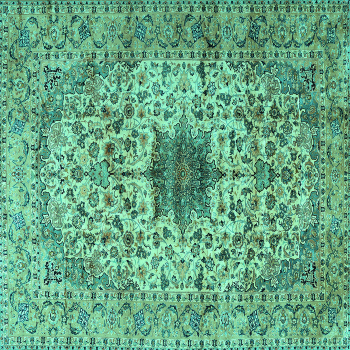 Square Machine Washable Persian Turquoise Traditional Area Rugs, wshtr2583turq