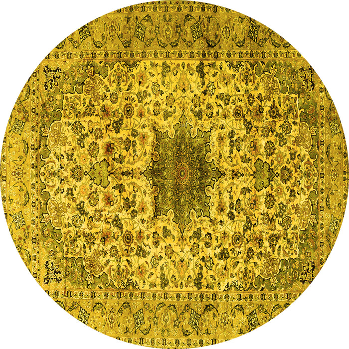 Round Persian Yellow Traditional Rug, tr2583yw