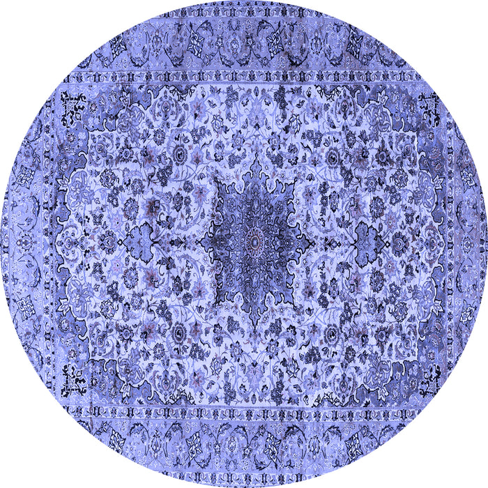 Round Machine Washable Persian Blue Traditional Rug, wshtr2583blu
