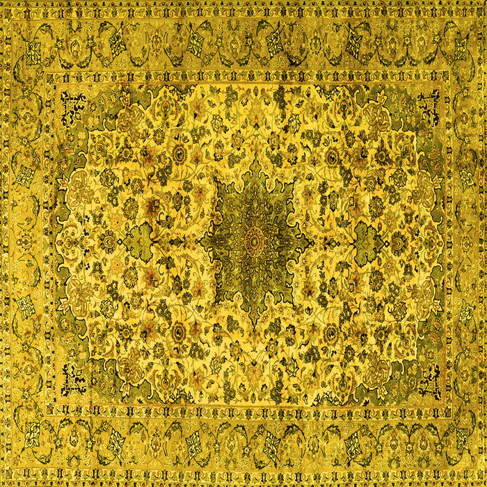 Square Machine Washable Persian Yellow Traditional Rug, wshtr2583yw