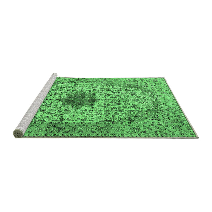 Sideview of Machine Washable Persian Emerald Green Traditional Area Rugs, wshtr2583emgrn