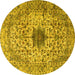 Round Machine Washable Persian Yellow Traditional Rug, wshtr2583yw