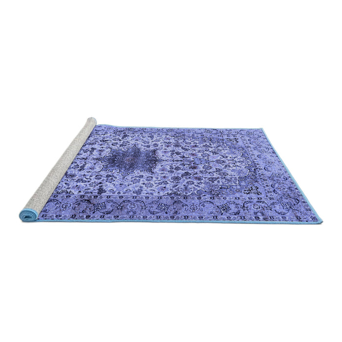 Sideview of Machine Washable Persian Blue Traditional Rug, wshtr2583blu