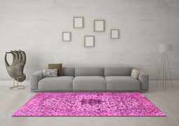 Machine Washable Persian Pink Traditional Rug in a Living Room, wshtr2583pnk