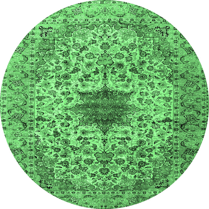 Round Persian Emerald Green Traditional Rug, tr2583emgrn