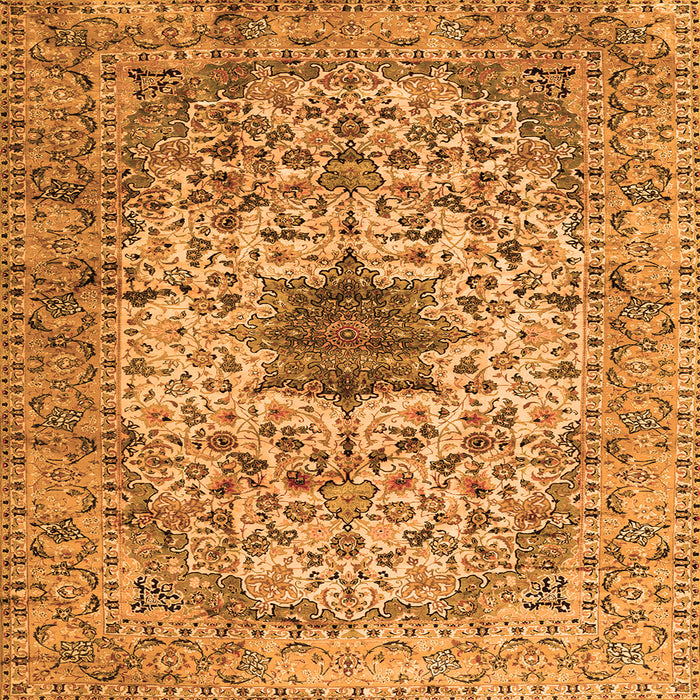 Round Machine Washable Persian Orange Traditional Area Rugs, wshtr2583org