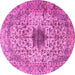 Round Machine Washable Persian Pink Traditional Rug, wshtr2583pnk