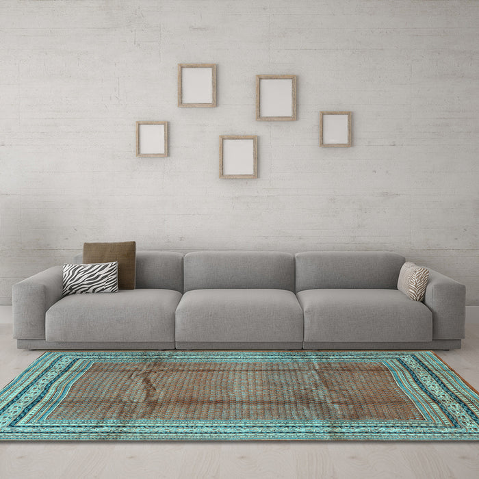 Machine Washable Persian Light Blue Traditional Rug in a Living Room, wshtr2584lblu