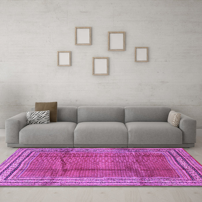 Machine Washable Persian Purple Traditional Area Rugs in a Living Room, wshtr2584pur