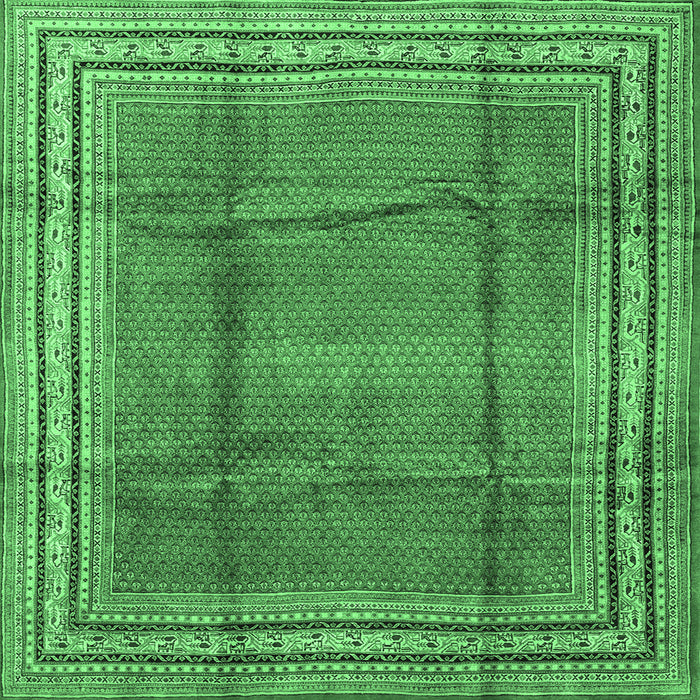 Square Machine Washable Persian Emerald Green Traditional Area Rugs, wshtr2584emgrn