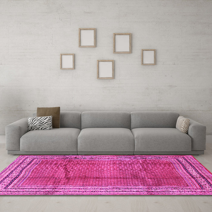 Machine Washable Persian Pink Traditional Rug in a Living Room, wshtr2584pnk