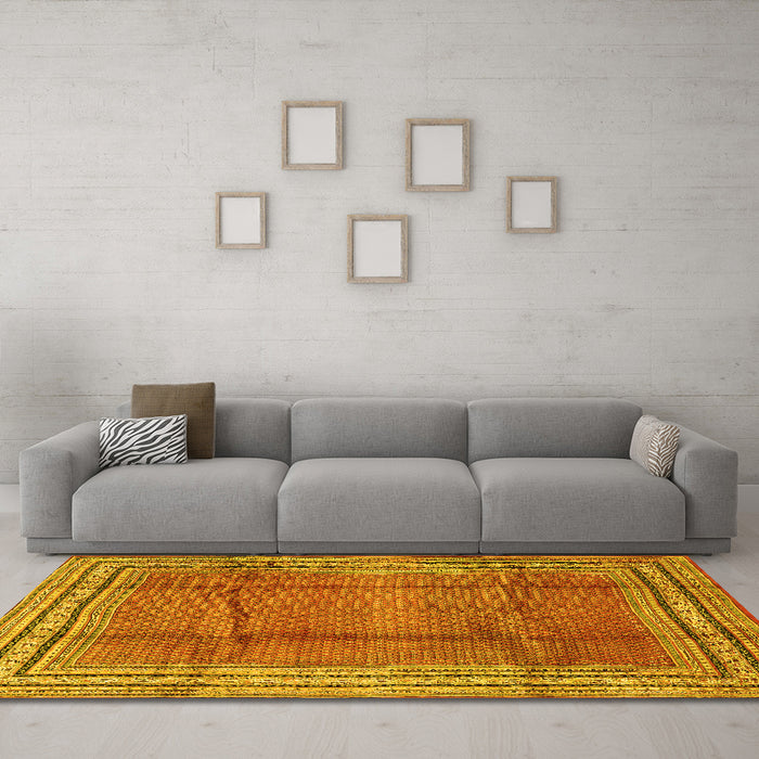 Machine Washable Persian Yellow Traditional Rug in a Living Room, wshtr2584yw