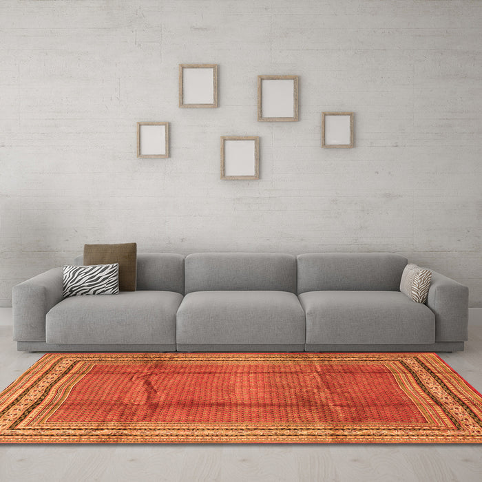 Machine Washable Persian Orange Traditional Area Rugs in a Living Room, wshtr2584org