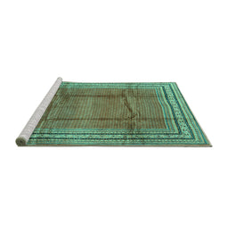 Sideview of Machine Washable Persian Turquoise Traditional Area Rugs, wshtr2584turq